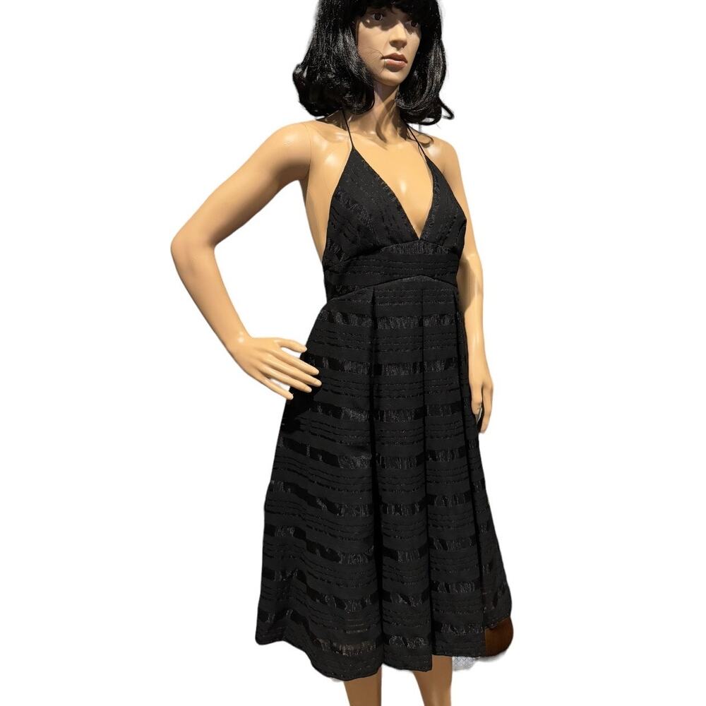 J.Crew Black Halter Fit & Flare Dress Shimmer Stripe Cocktail Small to Medium